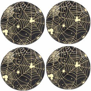 x4 Zrike DISNEY Halloween MICKEY MOUSE Black Ivory Spiderweb Plate Set Appetizer